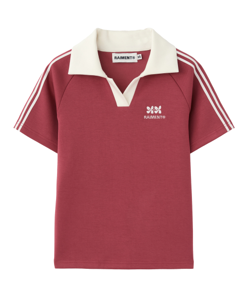 (W) Womens Track Line Collar Crop T-shirt_PINK