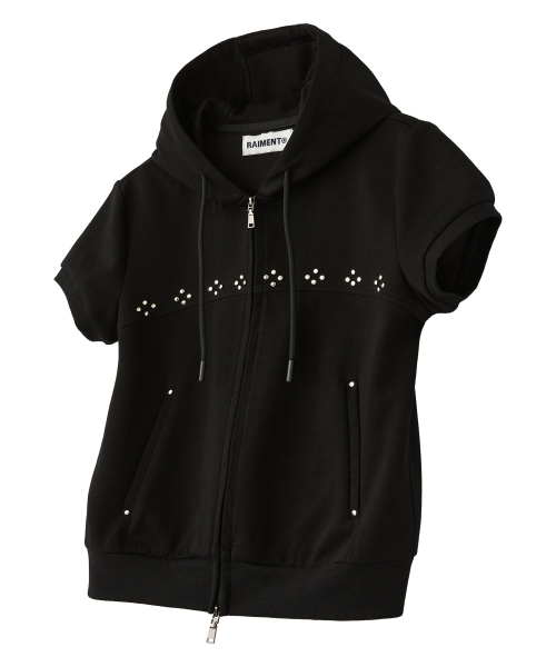 (W) Womens Rivet Two-Way Half Hooded Zip-Up_BLACK