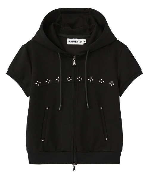 (W) Womens Rivet Two-Way Half Hooded Zip-Up_BLACK