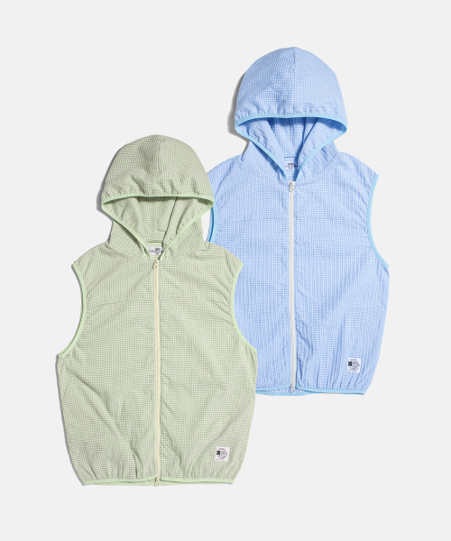 (W) FD Check Hood Vest Sky Blue