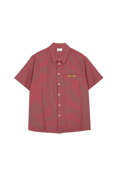 Mini Label Check Half Shirt - Red