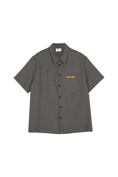 Mini Label Check Half Shirt - Black