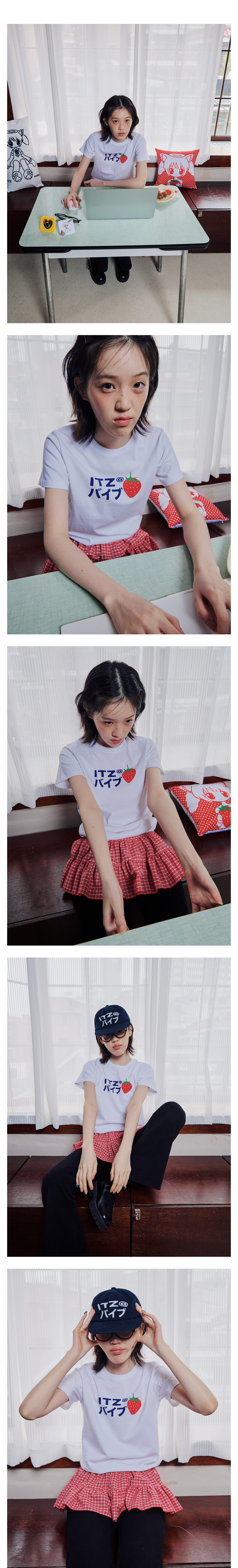 MUSINSA | ITZAVIBE STRAWBERRY LOGO SLIM T SHIRT - WHITE