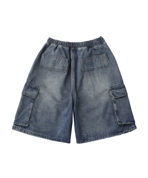 Damage cargo denim shorts_Blue