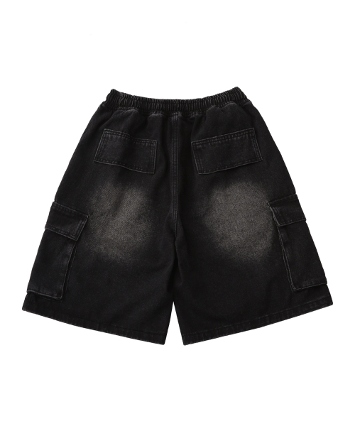 Damage cargo denim shorts_Black
