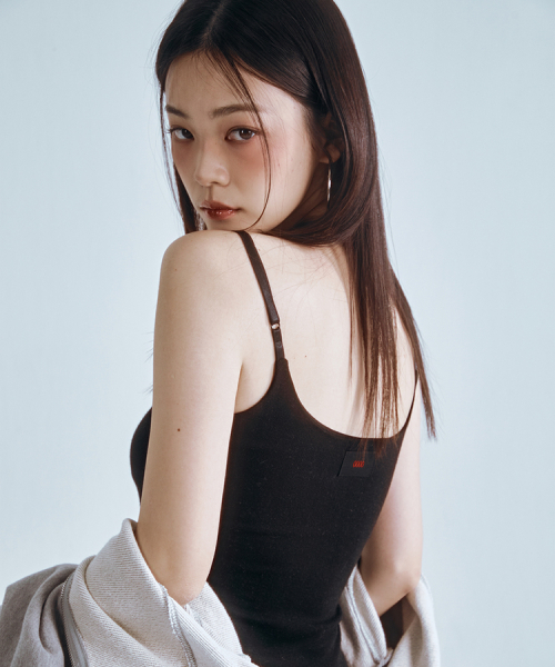 Side Slit Shirring Sleeveless Black