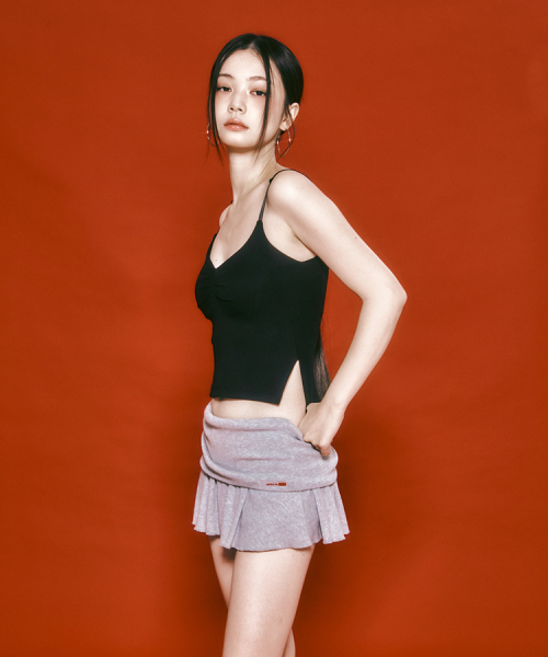 Side Slit Shirring Sleeveless Black