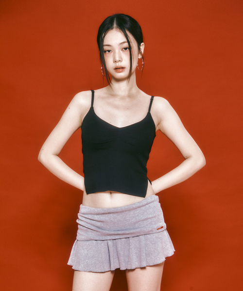 Side Slit Shirring Sleeveless Black