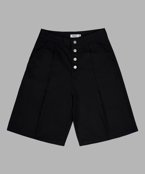 Receipt Pin-Tuck Bermuda Pants Black