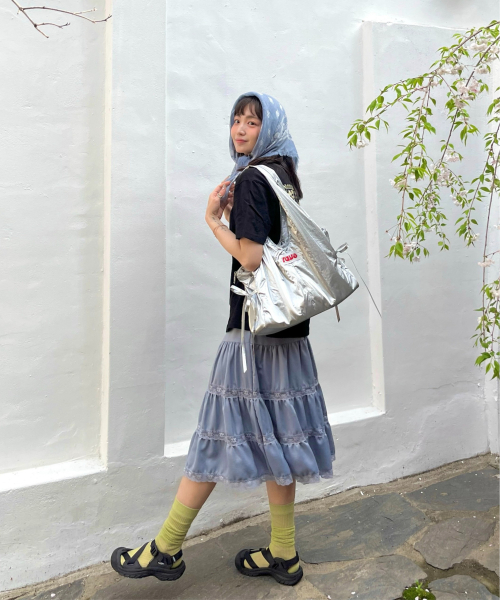 love rave live 4 Pocket Ribbon Shoulder Bobu Bag (silver)