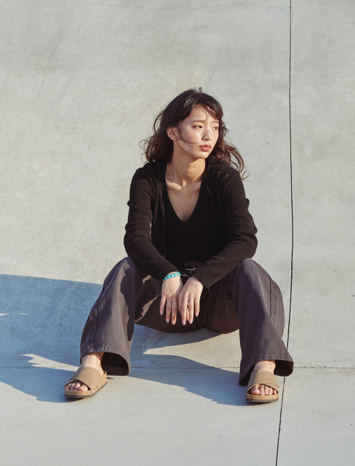 Bask Damaged Cardigan/Sleeveless Set Black