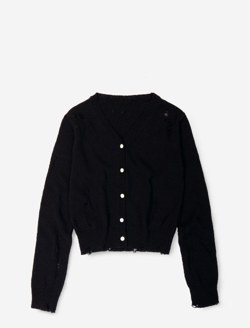 Bask Damaged Cardigan/Sleeveless Set Black