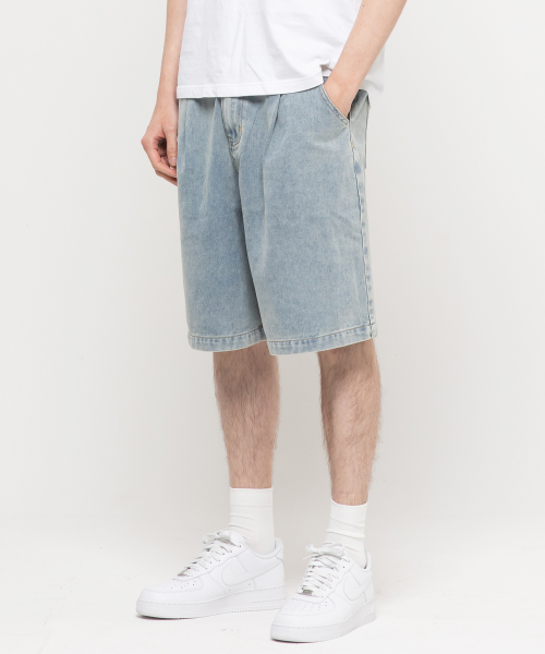 Широкие джинсовые бермуды One-Tuck Light Blue (не линяют)