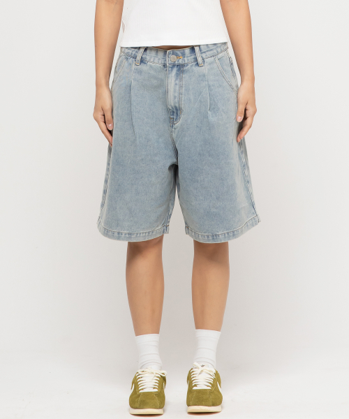 Широкие джинсовые бермуды One-Tuck Light Blue (не линяют)