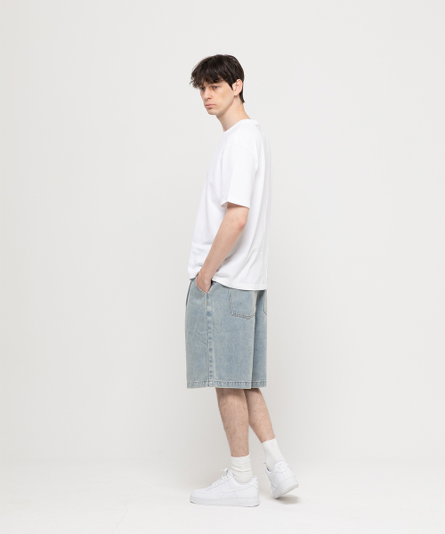 Широкие джинсовые бермуды One-Tuck Light Blue (не линяют)