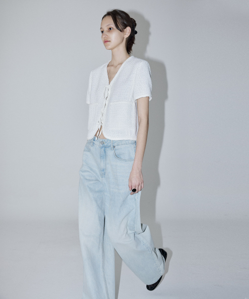 V-NECK SUMMER TWEED JACKET - WHITE