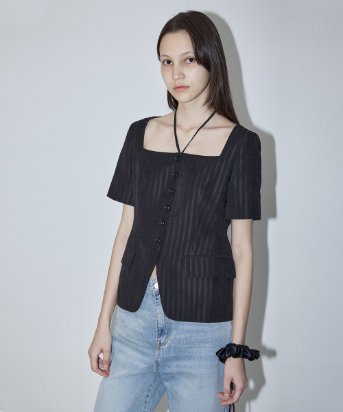 NECK STRAP STRIPE JACKET - BLACK