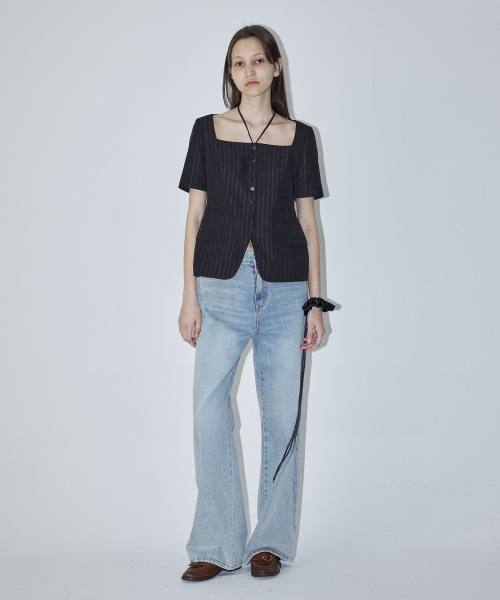 NECK STRAP STRIPE JACKET - BLACK