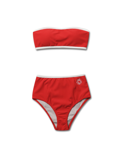 RIBBED TUBE TOP BIKINI SET RED