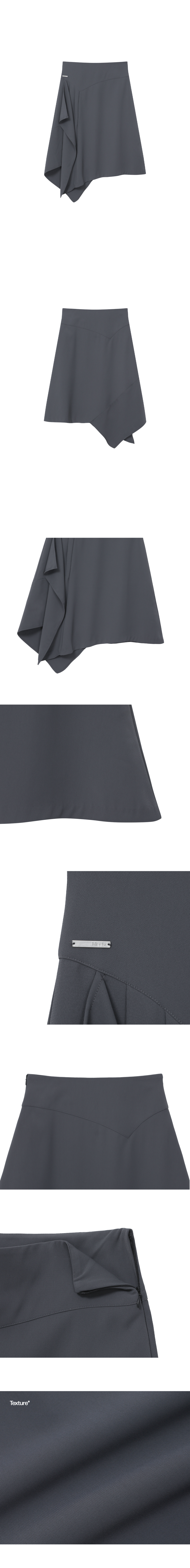 MUSINSA | MISEKI SEOUL Side pleats gathered midi skirt CHARCOAL