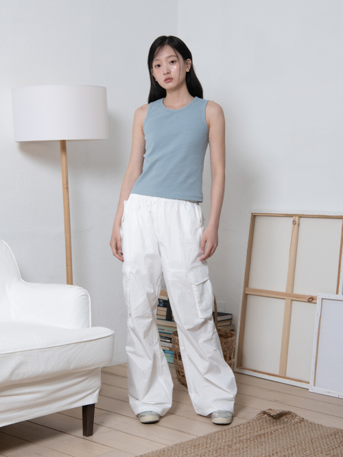 CUTOFF CARGO PARACHUTE PANTS, WHITE