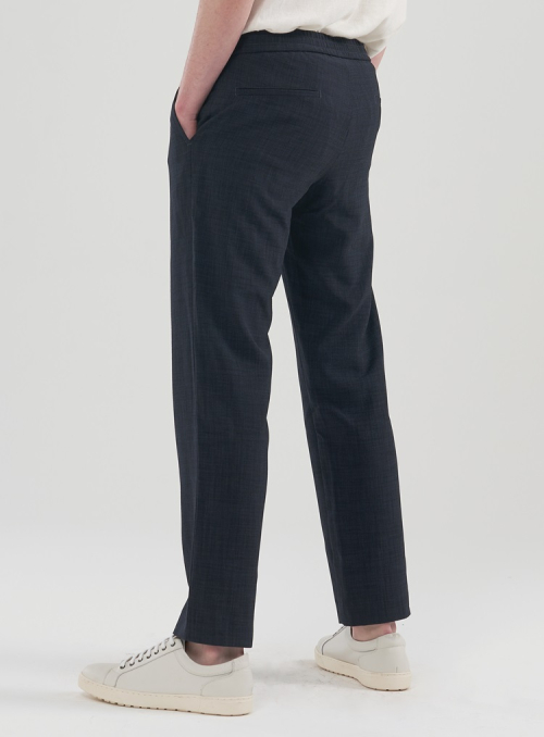 [M~5XL] Свободные брюки из льна на резинке_Navy