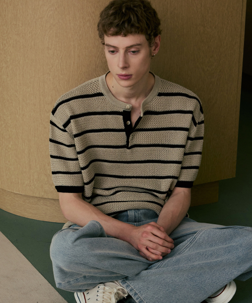 Полосатый трикотажный поло Henley [3color]