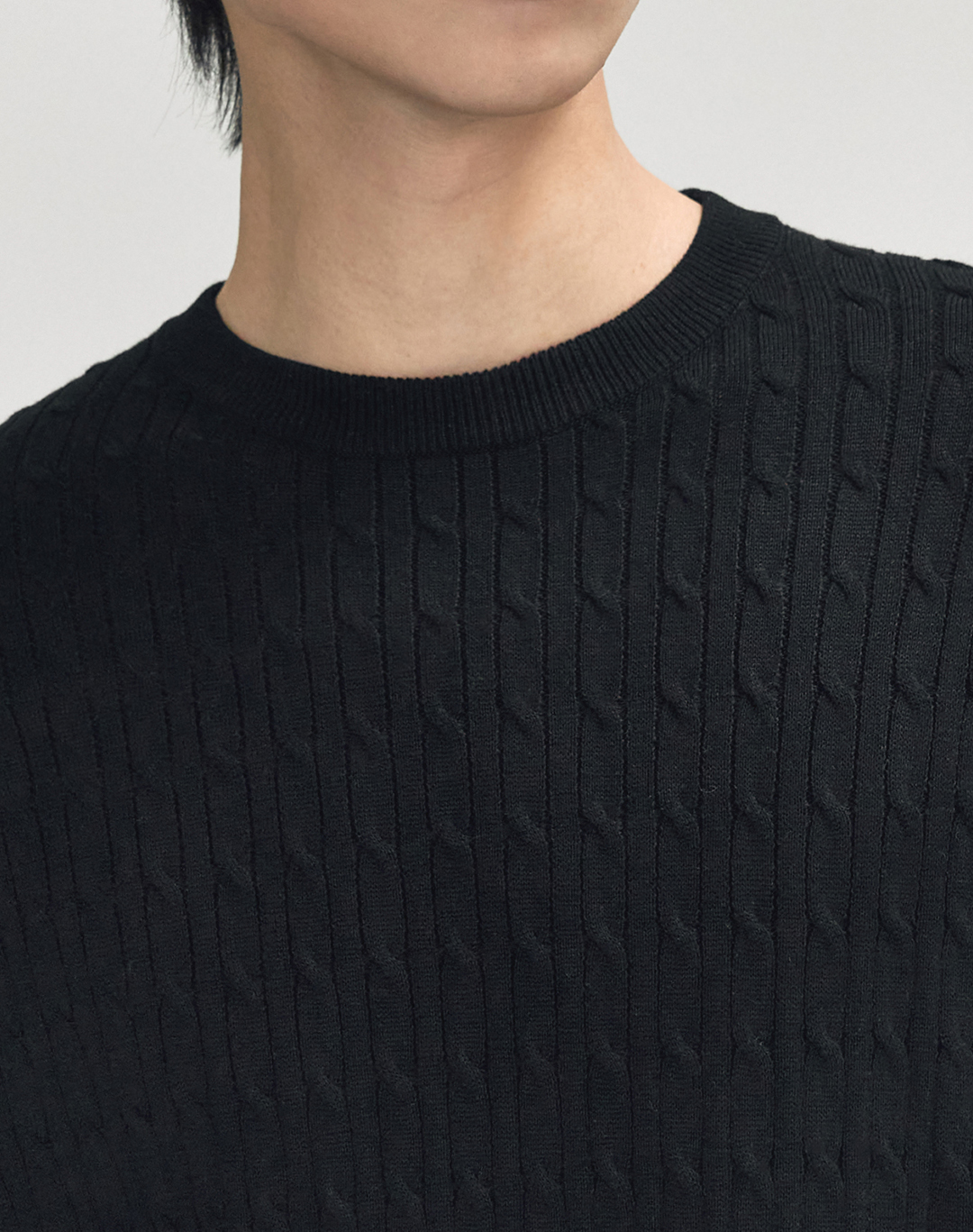 [Washable] Кабельный трикотажный топ из вискозы и хлопка [BLACK]