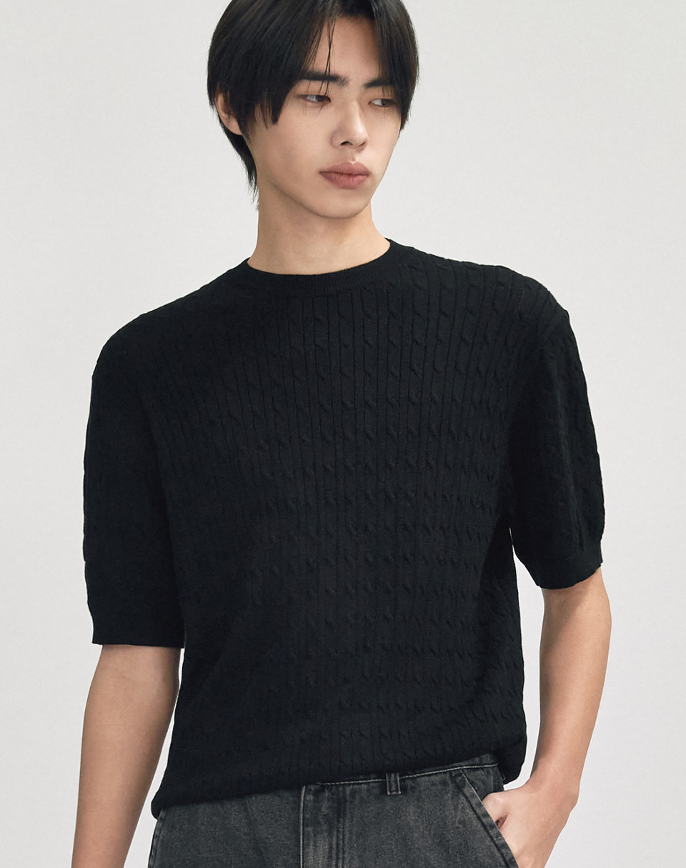 [Washable] Кабельный трикотажный топ из вискозы и хлопка [BLACK]