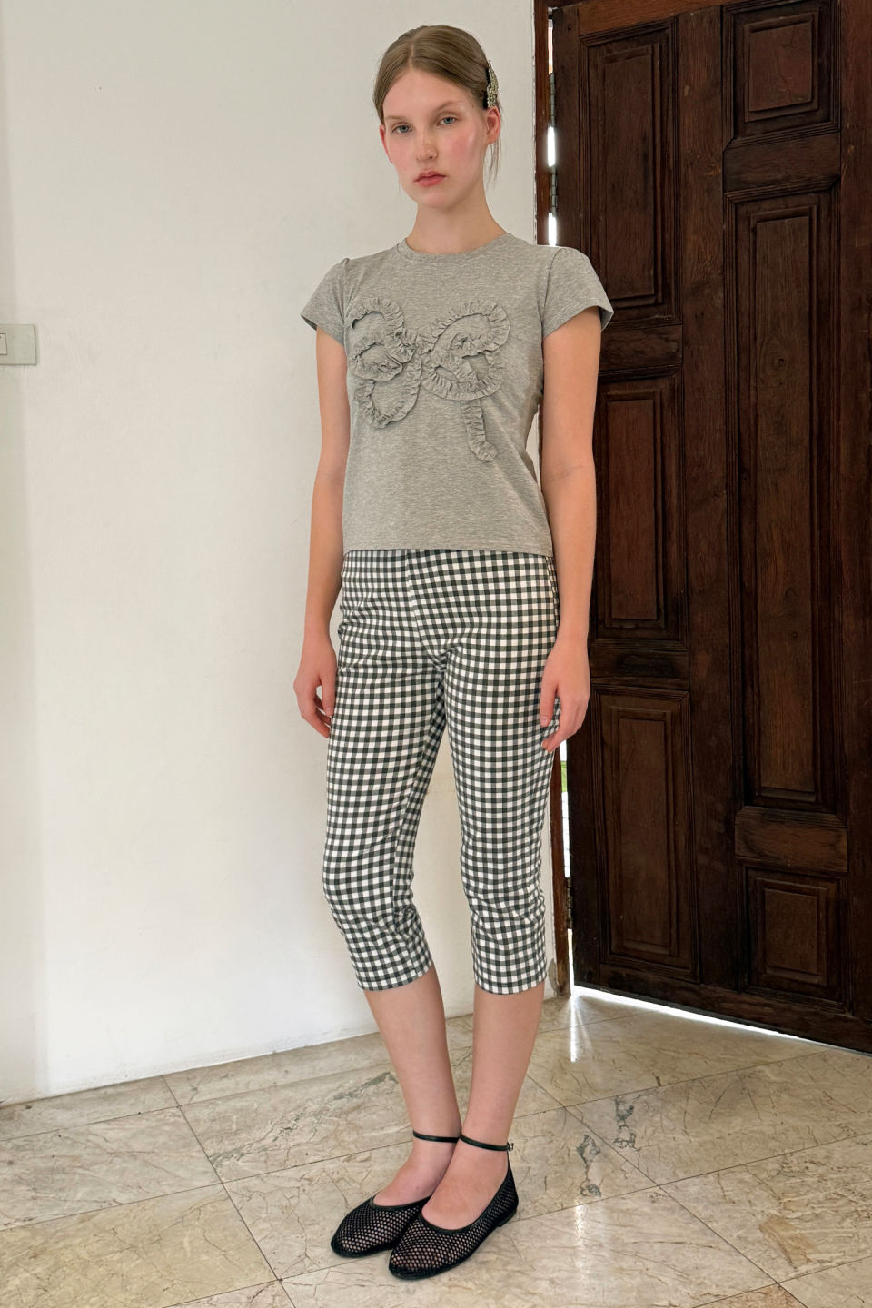 MUSINSA公式 | SINOON Butterfly Frill T-Shirts (Melange Grey)