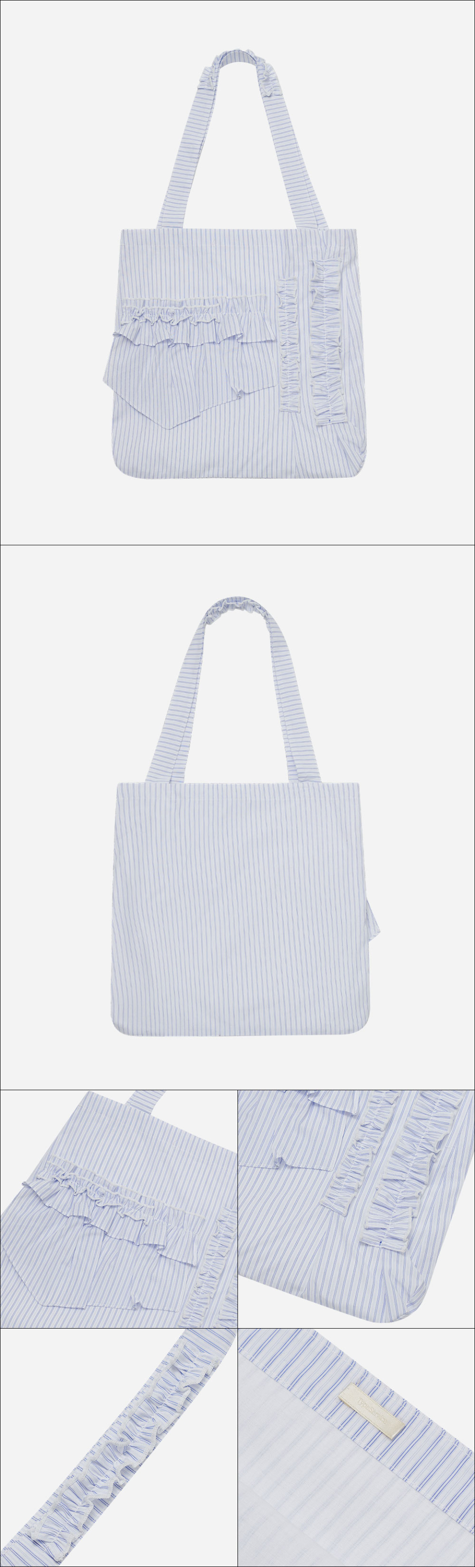 타입서비스(TYPESERVICE) Striped Ruffle Bag [Blue] - 사이즈