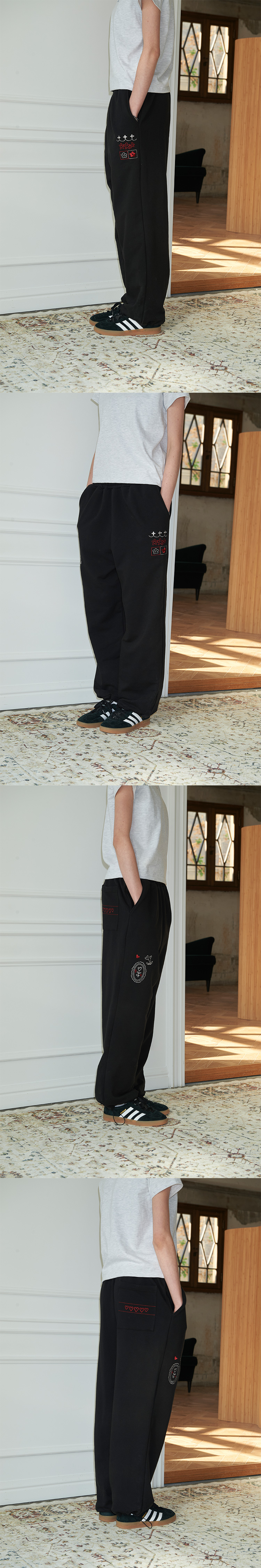 STITCH EMBROIDERY SWEATPANTS - 2 COLORS BLACK