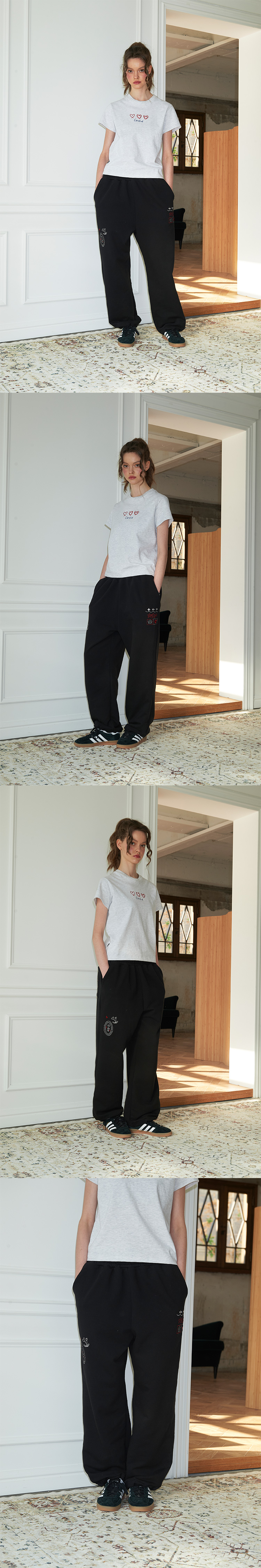 STITCH EMBROIDERY SWEATPANTS - 2 COLORS BLACK
