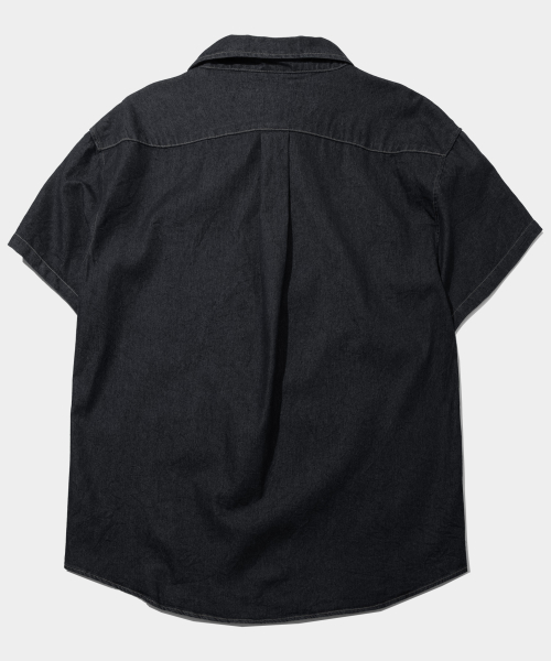 Свободная джинсовая рубашка с карманом и эффектом стирки [Black Denim]