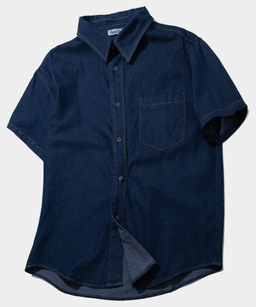 Свободная джинсовая рубашка с карманом и эффектом стирки [Black Denim]