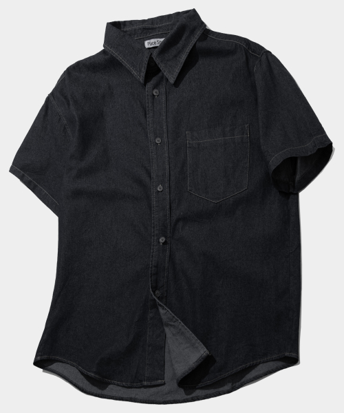 Свободная джинсовая рубашка с карманом и эффектом стирки [Black Denim]