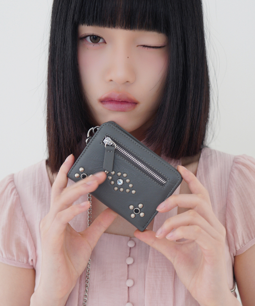 STUDDED CROSS WALLET CHARCOAL