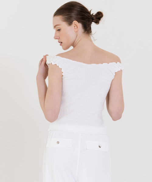 Wrinkle Off Shoulder Top white