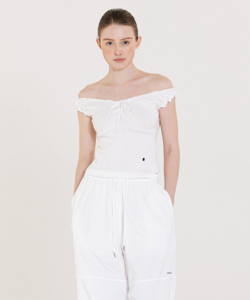 Wrinkle Off Shoulder Top white