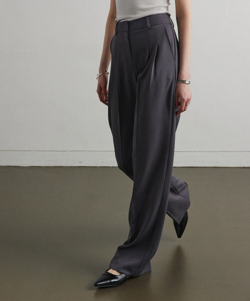 PLEAT BALANCE SLACKS_DARK GREY