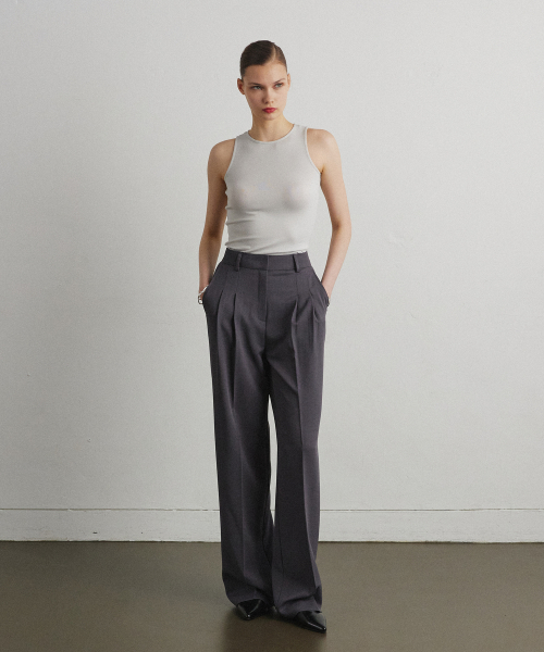 PLEAT BALANCE SLACKS_DARK GREY