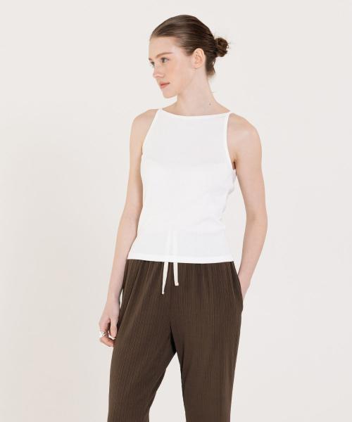 Ribbed Boat neck sleeveless белый