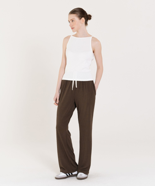 Semi Wide Pleats Banding брюки Brown