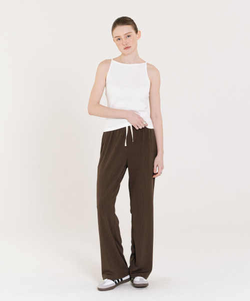 Semi Wide Pleats Banding брюки Brown