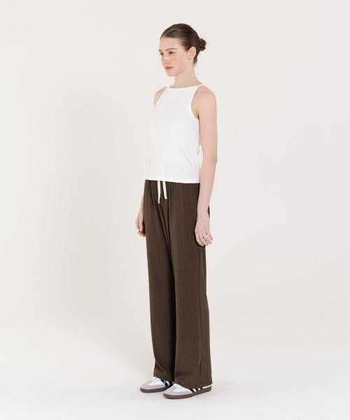 Semi Wide Pleats Banding брюки Brown