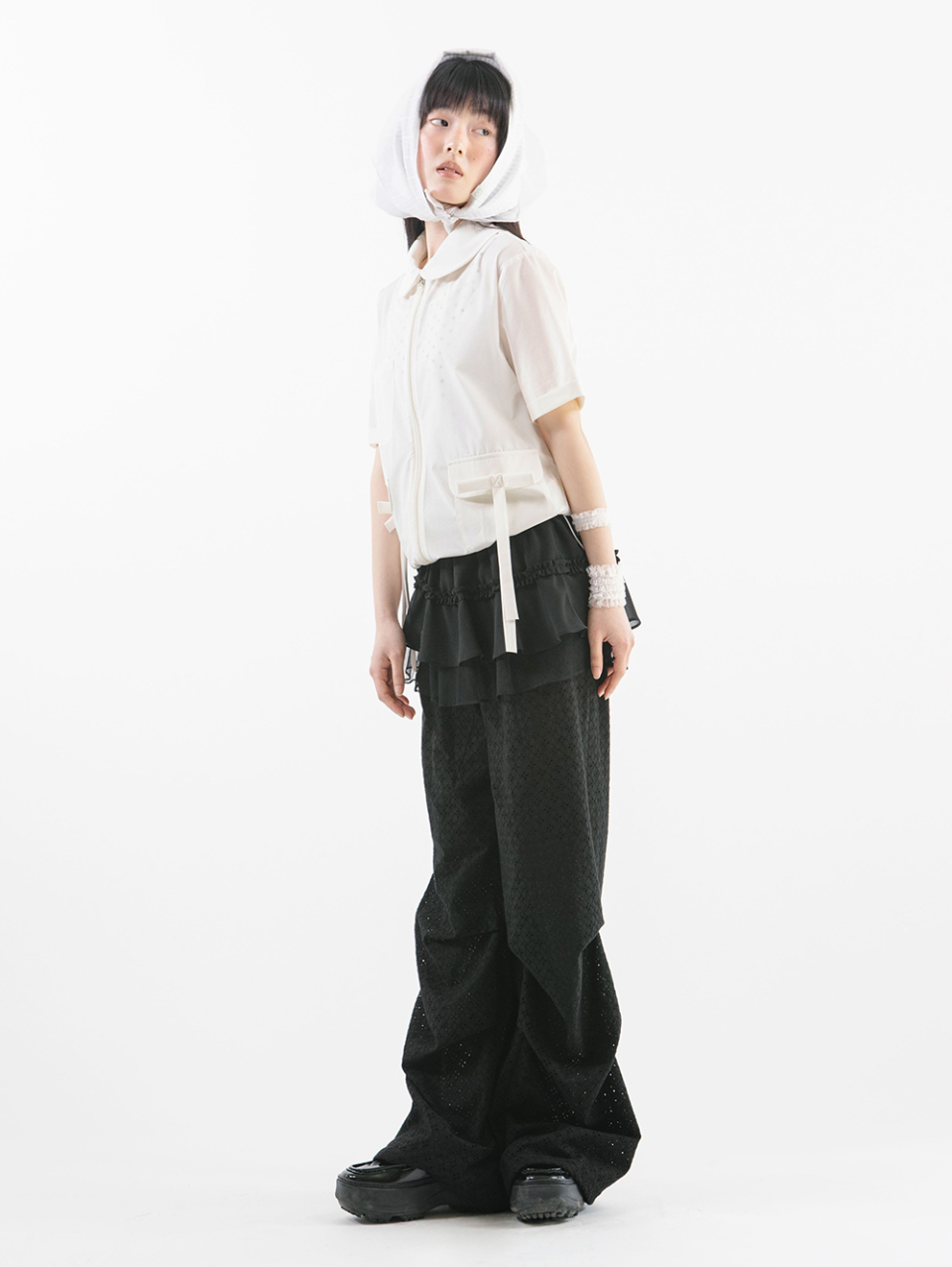 ★TUOMIO★ EYELET BELT BAG PANTS EYELET BELT BAG PANTS [WHITE] - TUOMIO | 60% - Asian Fashion