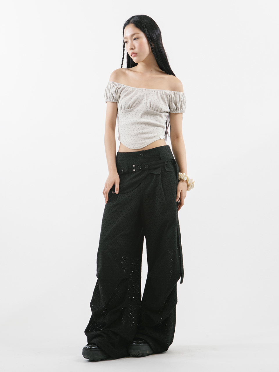 MUSINSA公式 | TUOMIO EYELET BELT BAG PANTS [BLACK]