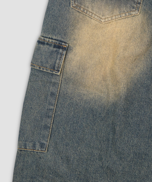 Джинсовые бермуды карго с защипами (Washed Blue)