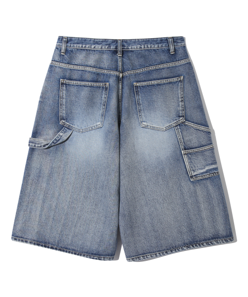 Джинсовые бермуды карпентер с эффектом потертости (Washed Blue)