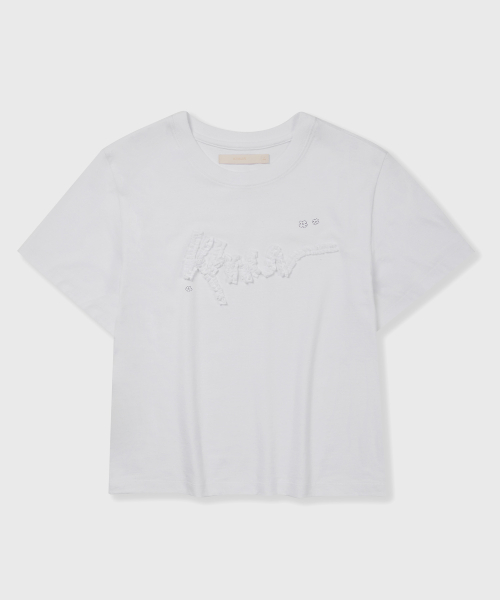 (Woman) Flower Frill Short-Sleeved T-рубашка_белый